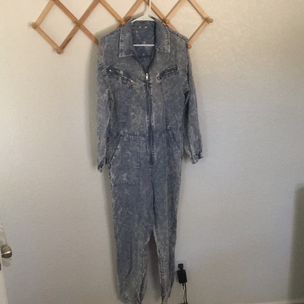 Denim style acid wash jumpsuit